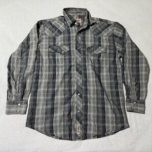 Rafter C Mens Large‎ Long Sleeve Diamond Snap Gray Plaid Western Shirt *Flaws